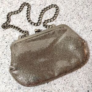Express Vintage Evening Purse Metallic Gold Clutch Shoulder Chain Strap Bag
